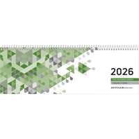 Zettler Tischquerkalender 1W/1S grün 2026 – Wochenkalender 30 × 10 cm, 1 Woche auf 1 Seite mit Stundeneinteilung 7–19 Uhr, FSC-zertifiziert, praktischer Bürokalender für Schreibtisch & Homeoffice