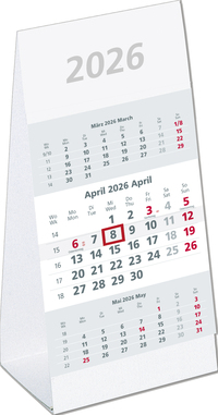 Zettler 3-Monats-Aufstellkalender 2026 – Tischkalender 11 × 21 cm, 3 Monate auf 1 Blatt mit Datumsschieber, Wochenzählung, Kopftafel & Fußleiste, Jahresübersicht, Ferien, 2-sprachig