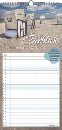 Alpha Edition – Familienplaner Seeblick 2026 – Familienkalender 22x45 cm mit 4 Spalten, FSC-zertifiziert, Landschaftsbilder, viele praktische Zusatzinhalte, ideal für Familienorganisation