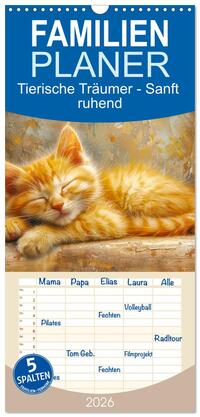 Familienplaner 2026 - Tierische Träumer - Sanft ruhend mit 5 Spalten (Wandkalender, 21 x 45 cm) CALVENDO