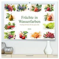 Früchte in Wasserfarben - Fruchtige KI-Kunst für das ganze Jahr (hochwertiger Premium Wandkalender 2026 DIN A2 quer), Kunstdruck in Hochglanz
